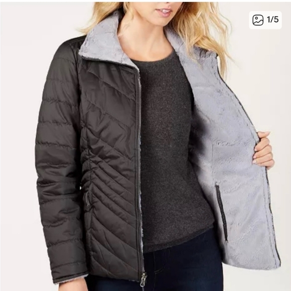 Nwt THE NORTH FACE REVERSIBLE puffer Jacket Mossbud Grey Fleece L WOMENS classy - Picture 1 of 14